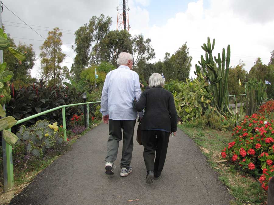 זוג מבוגרים הולך על גשר